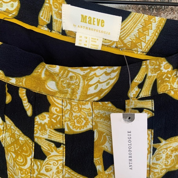 Anthro Maeve Jade A-Line Skirt Navy Gold - Picture 3 of 7